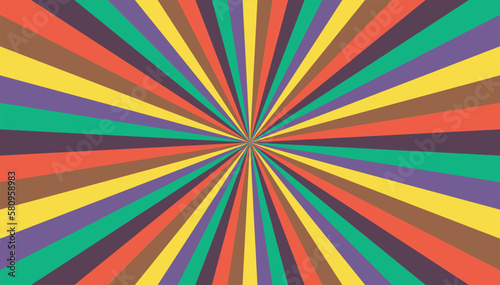 Abstract explosion background in colorful retro rainbow gradient. Glare effect. Sunlight sparkle pattern. Radial rays vector illustration. Narrow beam. For backgrounds, posters, banners and covers.