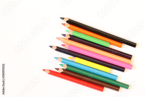 Colour pencils. Pencils on a light background.