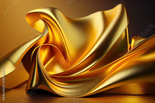 3D background with soft golden yellow flowing satin fabric. Product presentation. luxury mockup 3d render advertising copy space mockup. event decorations. Generative AI