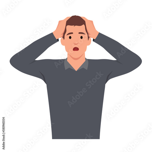 Young man cartoon character Confused in Casual wear scratching his head. Unhappy man in puzzled expression.