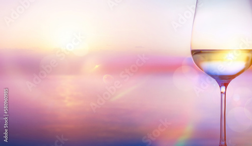 Photography Art white wine on the summer sea background