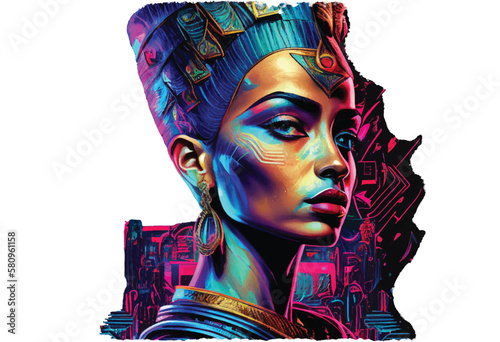 Vector drawing by Nefertiti. Synthwave.