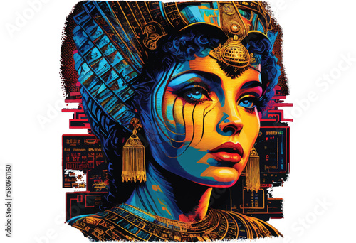 Vector drawing by Nefertiti. Synthwave.