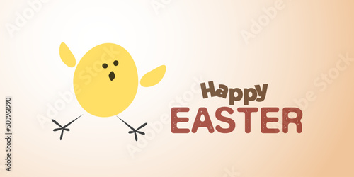 Funny Happy Easter Card with Cute Yellow Chick - Wide Scale Minimalist Holiday Greeting Card, Web or Invitation Design in Editable Vector Format