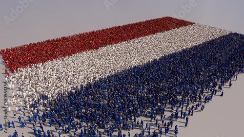 A Crowd of People coming together to form the Flag of Netherlands. Dutch Banner on White.