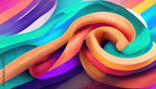 Digital painting. Colorful curls. Graphic background. Bright illustration with orange violet green twisted stripes swirl in motion composition.