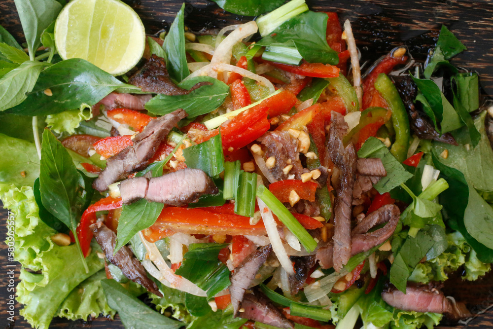 Naklejka premium Khmer beef salad. Siem Reap. Cambodia.