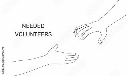 Volunteering. A human hand offers help and support. National Volunteer Banner, National Volunteer Month.