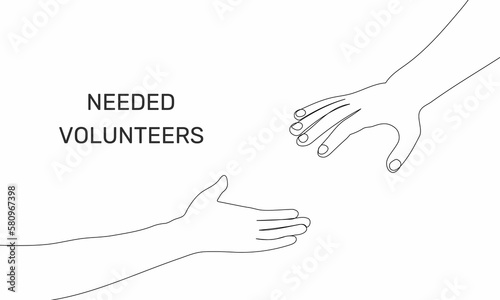 Volunteering. A human hand offers help and support. National Volunteer Banner, National Volunteer Month. © Lesia