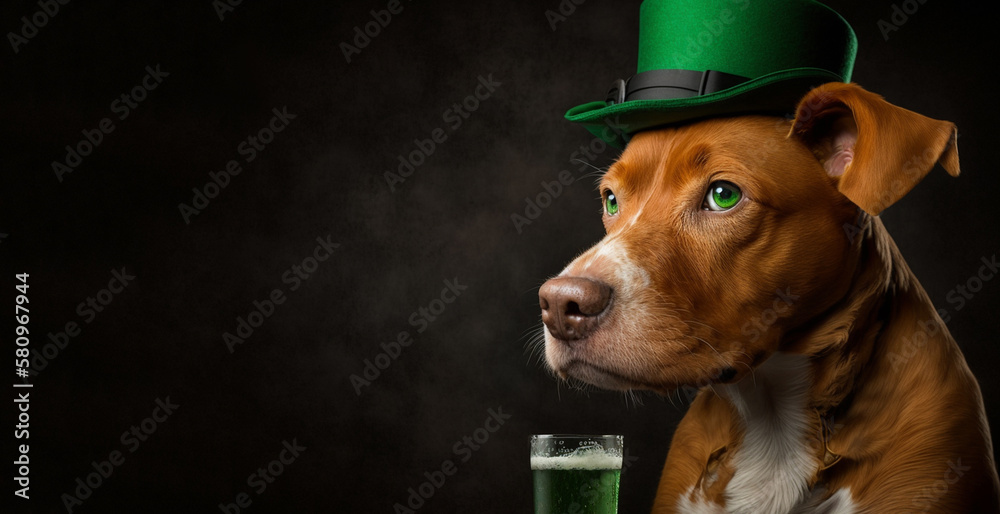 custom made wallpaper toronto digitalsaint patrick's day banner, irish pub, dog with a pint of beer, generative AI