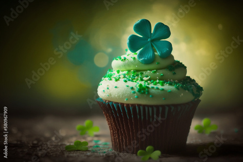 Wallpaper Mural green cupcake with shamrock decoration, saint patrick's day, generative AI Torontodigital.ca