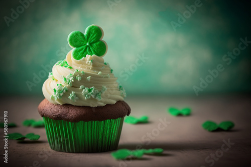 Wallpaper Mural green cupcake with shamrock decoration, saint patrick's day, generative AI Torontodigital.ca