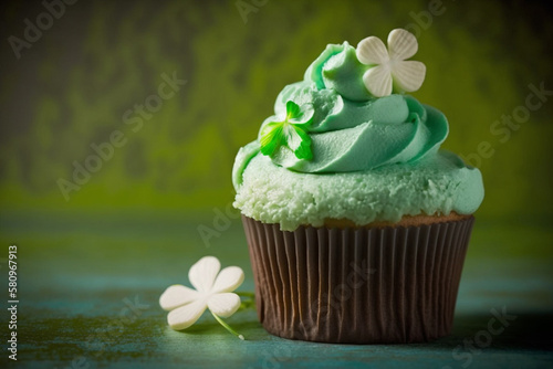 Wallpaper Mural green cupcake with shamrock decoration, saint patrick's day, generative AI Torontodigital.ca