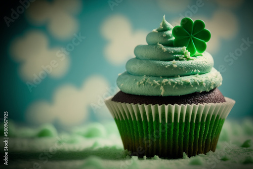 Wallpaper Mural green cupcake with shamrock decoration, saint patrick's day, generative AI Torontodigital.ca