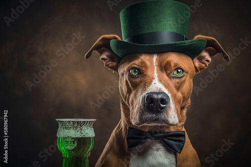 Wallpaper Mural dog with a green top hat and pint of beer, saint patrick's day, generative AI Torontodigital.ca