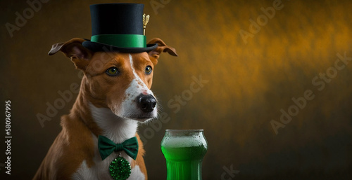 Wallpaper Mural saint patrick's day banner, irish pub, dog with a pint of beer, generative AI Torontodigital.ca