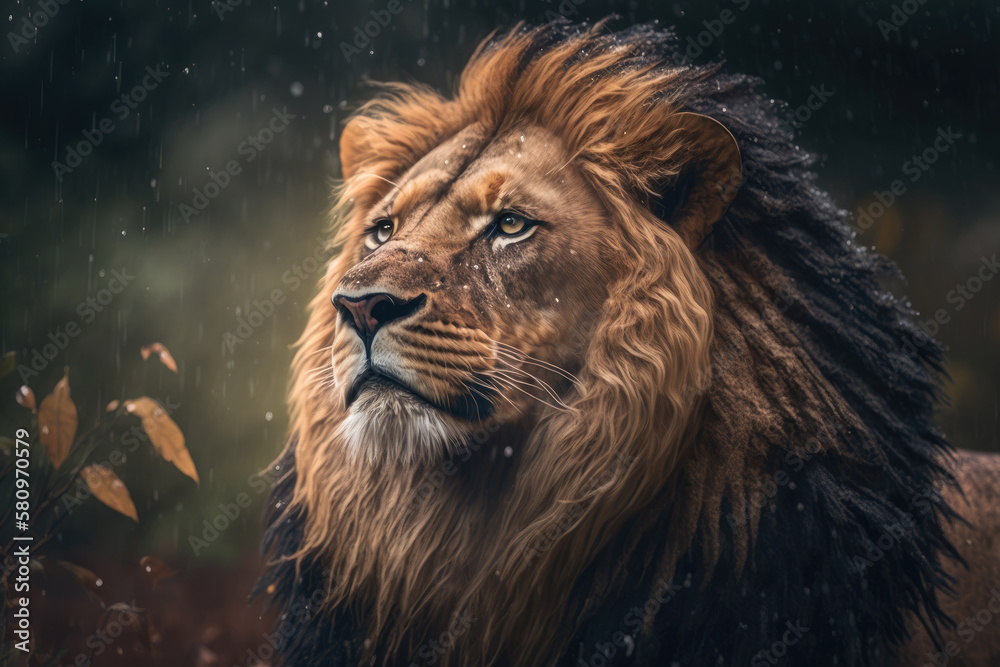 portrait of a lion in the rain, Generative AI