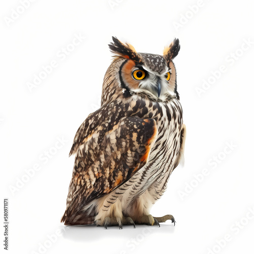 Owl Isolated White Background. Generative AI