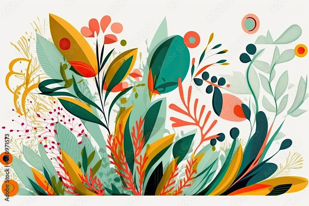 spring leaf Abstract botanical shapes ethnic style Background