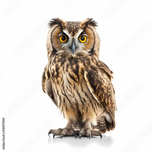 Owl Isolated White Background. Generative AI