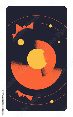 Mystic spiritual card background with sun, universe. Abstract celestial cosmic vertical poster design, abstract esoteric solar symbol. Astrology, eternity concept. Modern flat vector illustration