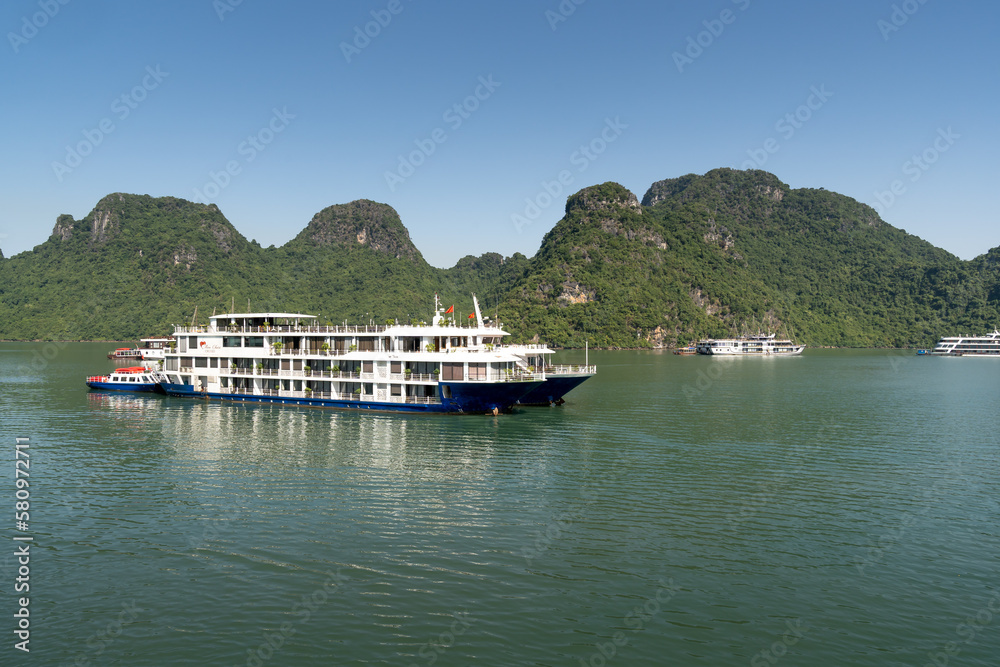 Ha Long Bay, Quang Ninh Province, Vietnam - Cruise Boats on Halong Bay at summer. The magnificent scenery of Halong Bay. North Vietnam