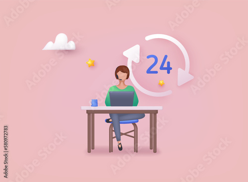 Call center, online customer support. Contact Us Customer Service For Personal Assistant Service, Person Advisor and Social Media Network. 3D Web Vector Illustrations.