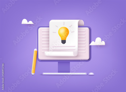 Creative writing and storytelling, education concept. Copywriting, writing icon. 3D Web Vector Illustrations.