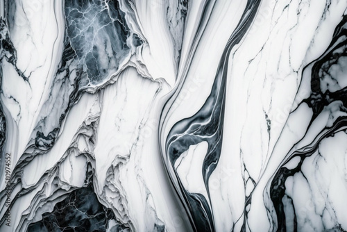 Illustration of a strongly wavy white with black marble background, Generative AI