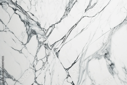Illustration of a white with black slightly cracked marble background, Generative AI