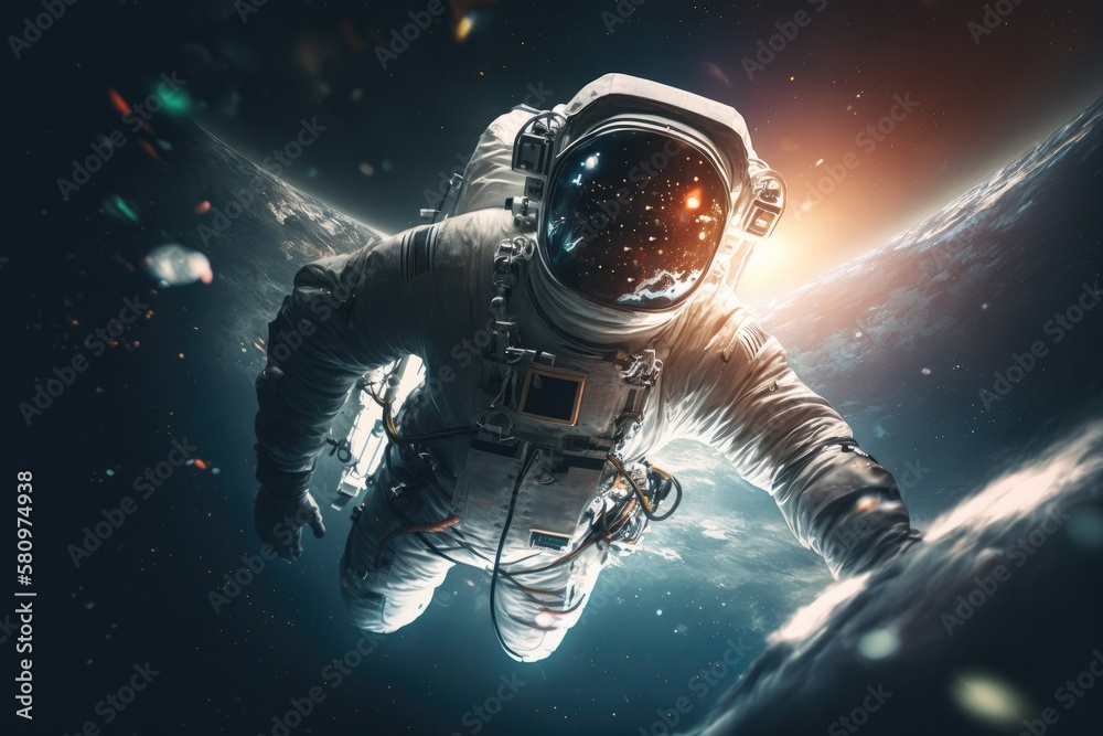 Astronaut in outer space. Spaceman with starry and galactic background Generative AI