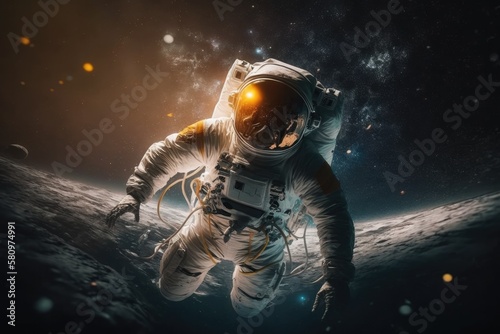 Astronaut in outer space. Spaceman with starry and galactic background Generative AI