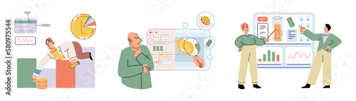 Budget plan concept. Evaluates income and expenses, analyzes investments and savings. Financial literacy and economics, accounting. Planning and distribution of money. Income and expenses report