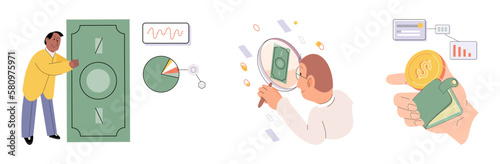 Budget plan concept. Evaluates income and expenses, analyzes investments and savings. Financial literacy and economics, accounting. Planning and distribution of money. Income and expenses report