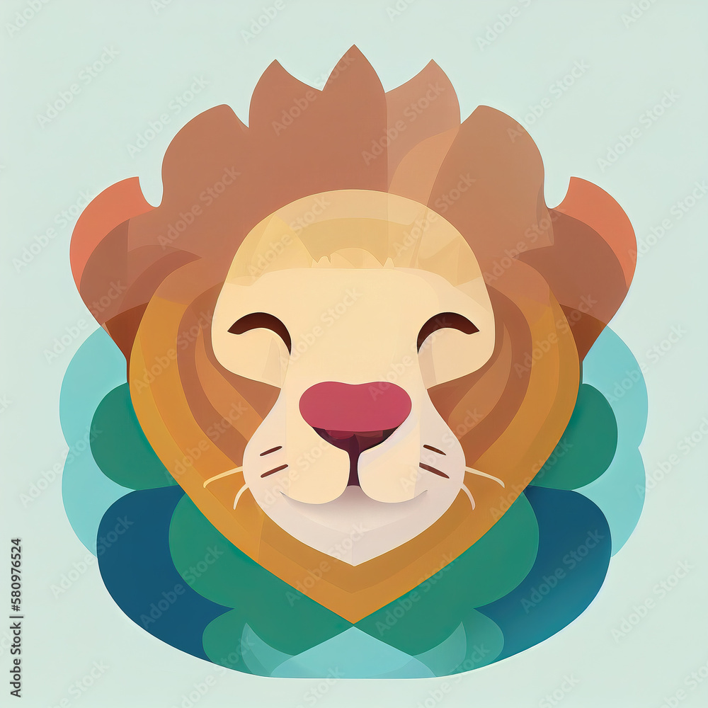Smiling lion cub simple colorful head. Cute lion abstract portrait ...