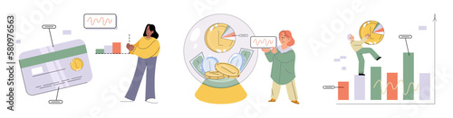 Set of people analyzing personal or corporate budget. Concept of finance accounting and calculation of financial income and expenses report. Financial consultant with document for tax computation