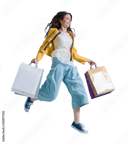 Cheerful happy woman enjoying shopping photo