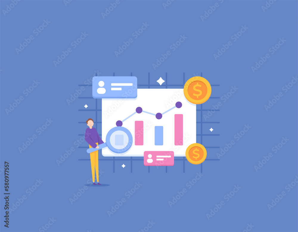 analysis of market needs. a data analyst or analyzing data or information for Strategy Business Development. Storytelling data. illustration concept design. vector elements analysis of market needs. a data analyst or analyzing data or information for Strategy Business Development. Storytelling data. illustration concept design. vector elements