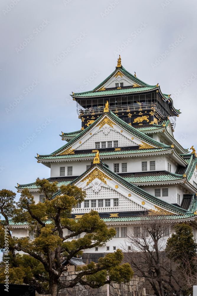 Castle of Osaka in Japan in spring.