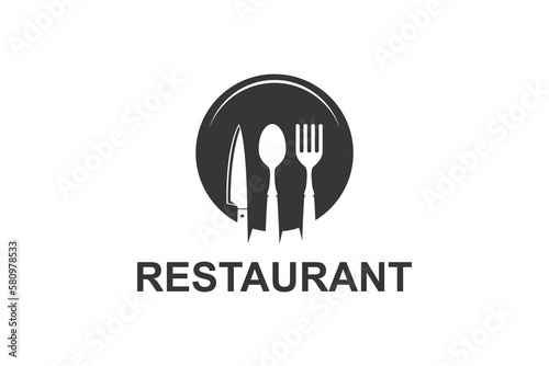 Food service vector logo design template , Circular symbol for a restaurant menu   knife, fork, spoon © andretimothy