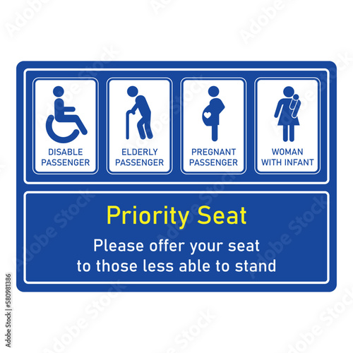 priority seat used in public transportation bus train and mass rapid transit disable handicap pregnant child baby elderly