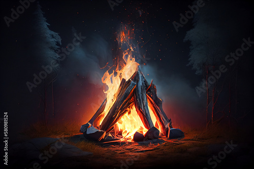 campfire in the forest. generative ai
