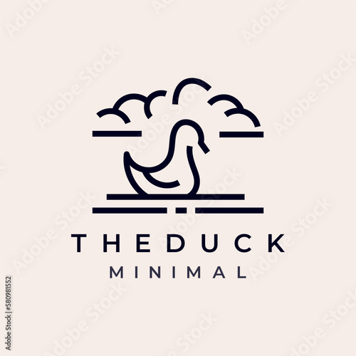 Duck swan swimming on the water logo line icon design simple minimal style vector illustration