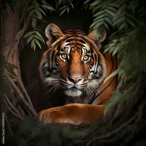 Tiger At Forest. Generative AI