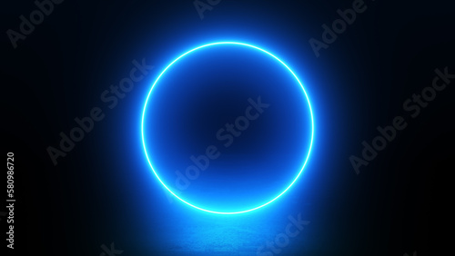 3d render neon blue glowing loading circle abstract background