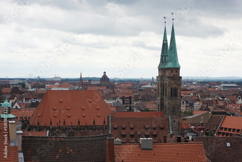 The panorama of Nuremberg from the city castle hill, Germany
