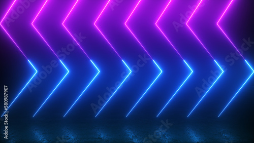 Billede på lærred 3d render, glowing neon blue, ultraviolet laser lines abstract background