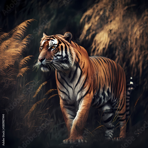 Tiger At Forest. Generative AI