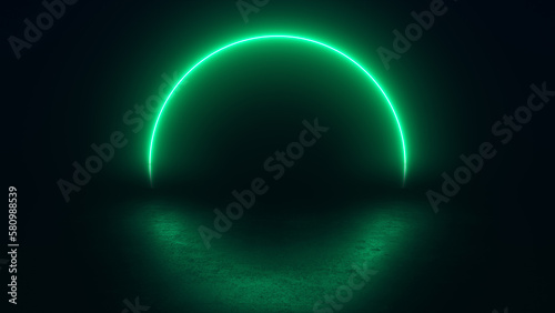 3d render neon glowing green circle abstract background