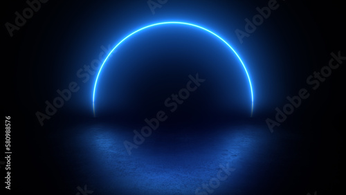 3d render neon glowing blue circle abstract background